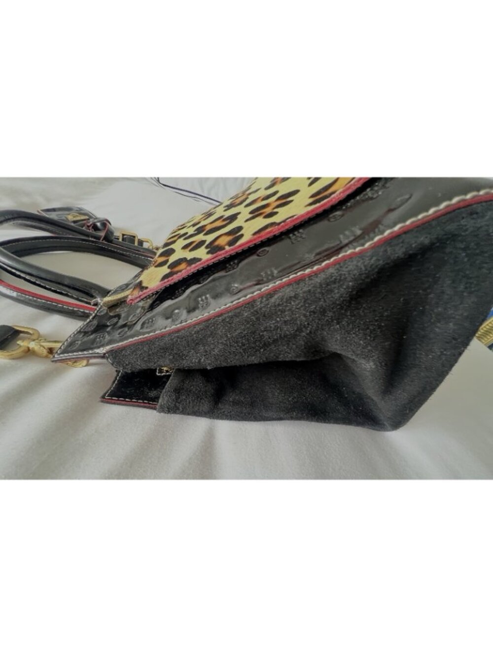 ARCADIA Patent Leather Handbag Crossbody Leopard Print Haircalf Made in Italy - Picture 7 of 14